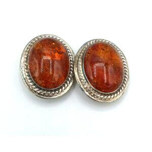 Sunstone Tone Oval DTR Sterling Silver Clip-On Earrings Pair Vintage Jewelry 925